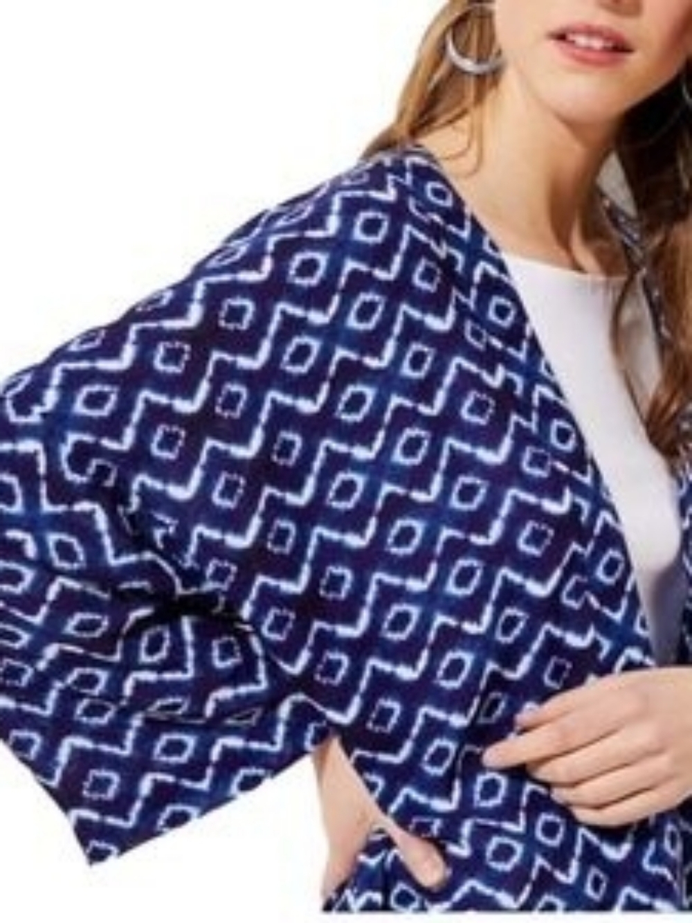 LOFT Navy and White Geometric Kimono Styled Blouse